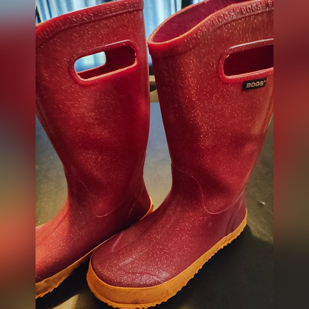 Bogs Kids Maroon and Orange Boots